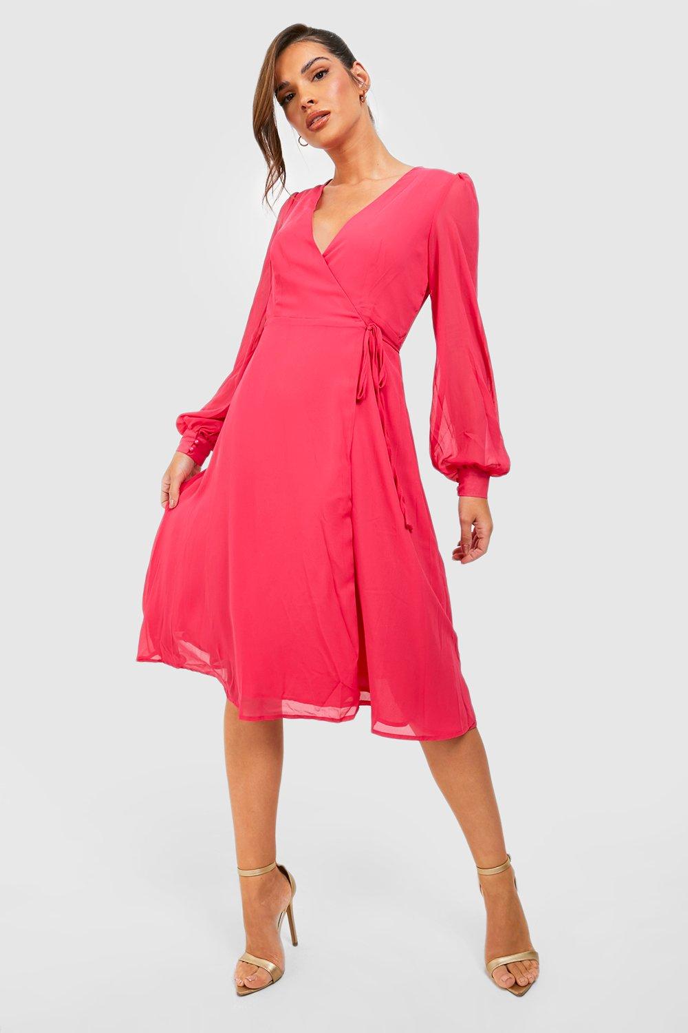 Pink chiffon hot sale wrap dress